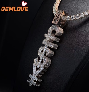 จี้เพชรแบบกำหนดเอง GEMLOVE รูปทรงตั้งตรง ประดับโมเสกเพชร สร้อยคิวบัน ทองคำ 9K-14K-18K สีโรสโกลด์ สร้อยคอฮิปฮอปสำหรับทุกเพศ - Product Image 4
