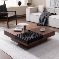 Petite table basse carrée de rangement en bois massif de conception moderne adaptée aux appartements Noyer noir Internet Celebrity Favorite