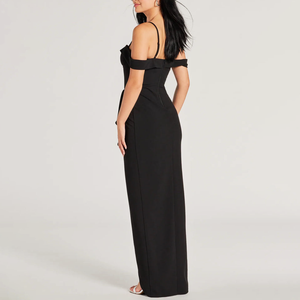 Custom Summer Women Fashion Crepe <strong>Off</strong> <strong>Shoulder</strong> Sweetheart Neck Ruffle Detail High Slit Bodycon Maxi Elegant <strong>Formal</strong> Evening <strong>Dress</strong> - Product Image 3