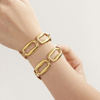 Ensemble collier et bracelet en acier inoxydable plaqué or 18 carats, maillons géométriques rectangulaires, pour femme, bijoux de mariage, vente en gros