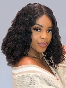 วิกผมบ๊อบสั้นแบบลูกไม้ด้านหน้า 13x4 ผมบราซิลแบบลอนน้ำ 100% ผมมนุษย์แท้ ความหนาแน่น 180% ดูเป็นธรรมชาติ ใช้ได้ทุกวัน - Product Image 6