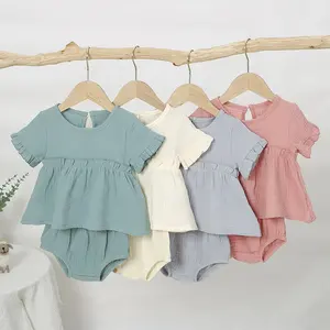 Wholesale 100% Organic Cotton Skirt And Bloomer 2pcs Set Summer Girls Infant Clothing Set