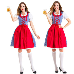 Vestido Dirndl Bávaro para Mujer Adulta, Disfraz de Oktoberfest, Falda a Cuadros Roja y Azul, Delantal, Ropa de Fiesta - Product Image 1