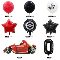 Décoration de fête d'anniversaire sur le thème des voitures de course, ensemble de ballons noirs et blancs en forme de roue de voiture, ensemble de numéros de piste de course 0-9, décoration pour fête d'anniversaire de 1 an