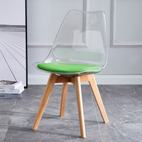Chaise de salle à manger en plastique transparent pour l'extérieur, chaise de salle à manger en tulipe, siège et dossier en PC, coussin en PU, pieds en bois de hêtre