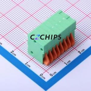 DB141R-2.54-8P-GN Spring Terminal Block Bent Lead Through Hole,P=2.54mm Connector 1x8P 2.54mm Green 8P - Product Image 2