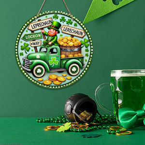 Spot St. Patrick's Day party decorations, shamrocks, four-leaf clovers, Irish holiday wooden gnome door <b>hangers</b>. - Product Image 4
