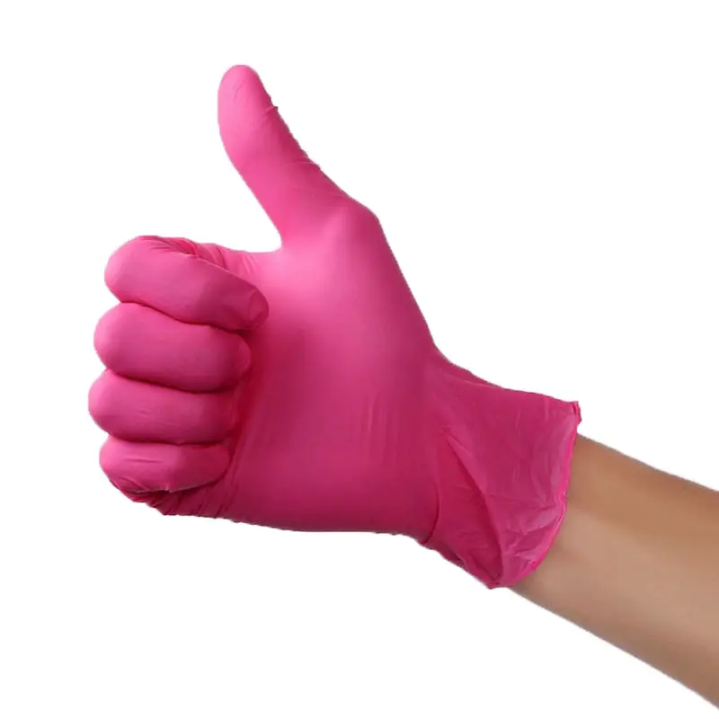Guantes de nitrilo desechables de látex, resistentes a químicos, Grado Alimenticio, Color rosa, alta calidad