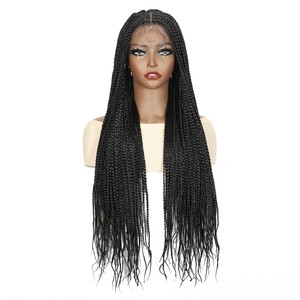 Peluca trenzada sin nudos estilo bohemio al por mayor para mujer, peluca <span class=keywords><strong>de</strong></span> encaje completo sin pegamento con trenzas tipo box, cabello sintético ignífugo con baby hair - Product Image 1