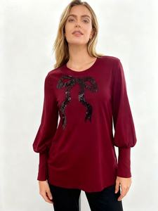 Maglione da Donna Primavera/Autunno in <span class=keywords><strong>Maglia</strong></span> Morbida Elasticizzata di Alta Qualità con <span class=keywords><strong>Grande</strong></span> Fiocco e Paillettes Ricamate, Maniche Lunghe, Pullover Plus Size - Product Image 2