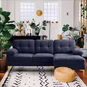 Sans Sofa ranjang 3 tempat duduk mewah, Sofa bagian Modular bentuk L kain biru - Product Image 6
