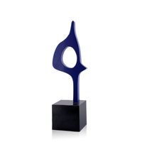Trophée sabre personnalisé avec logo, impression UV, ornements métalliques abstraits plaqués or et base en bois cubique