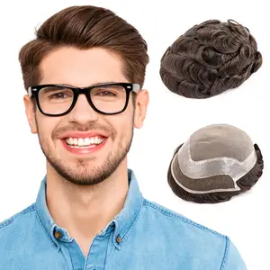 BLT High Quality 8*10 inch mono lace base toupee 100% Indian Human Hair Replacement System Glue Wigs for Men Toupee