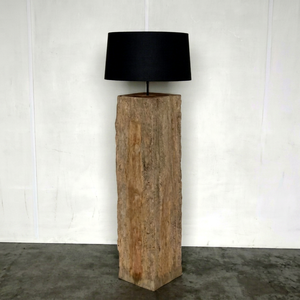 Lampadaire rustique en bois de récupération fait main avec abat-jour en tissu pour chambre, salon et décoration intérieure - Product Image 3