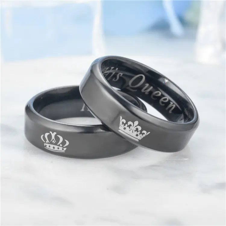 Hohe Qualität Seine Königin Ihr König Gedruckt Engravable Paar Ringe Titan Stahl Krone Ringe für Frauen und Männer