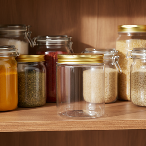 Fuyun 250g bocca larga cibo trasparente barattoli vuoti in plastica per animali domestici con coperchi in alluminio oro per snack caramelle cioccolatini pizze - Product Image 1