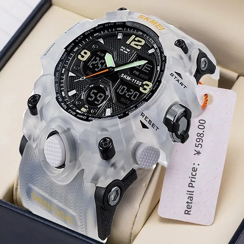 Neuankömmling SKMEI 1155B Weiße Farbe Herren Chronograph Sport Digitale und analoge Sport-Armbanduhren Benutzer definiert Ihr eigenes Logo