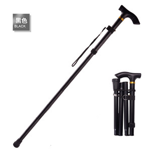 Bâton de marche pliable en alliage d'aluminium Lingfeng à cinq sections, noir, pour la randonnée en plein air, avec poignée courbée, portable pour personnes âgées - Product Image 1