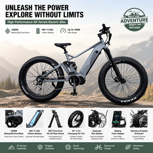 Vélo de montagne électrique à pneus larges personnalisable 1000W Bafang Mid Drive 48V 17.4Ah, suspension intégrale, tout-terrain, 26 pouces - Product Image 2