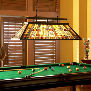 Lustre Tiffany à hauteur réglable en verre teinté, 6 lumières, suspension pour table de billard, éclairage blanc chaud 2700K, protection des yeux - Product Image 1
