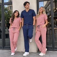 Ensemble de Blouses Médicales Personnalisées à Col en V en Polyester et Spandex pour Femmes, Vente en Gros, Marque Privée, Uniformes de Mode pour Infirmières, Hôpital