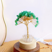 Lámpara USB de Árbol de Cristal Curativo Natural, Árbol del Dinero de Piedras Preciosas Hecho a Mano con Base de Cuarzo Transparente, Luz Nocturna de Escritorio para el Hogar y Regalo