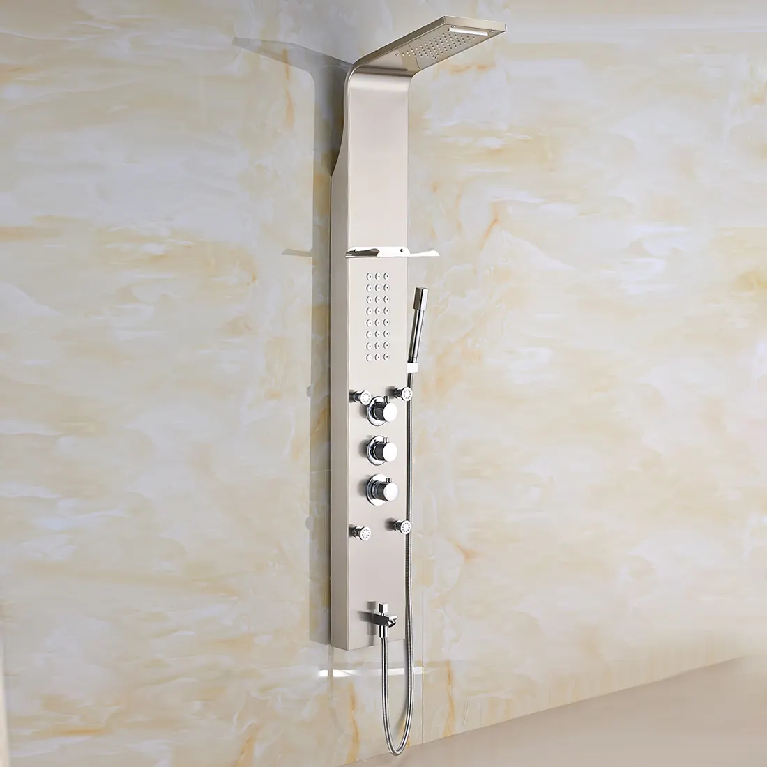 FLG 5 Funktionen Temperatur Niederschlag gebürstet Nickel Wasserfall Bad Smart Dusch paneel
