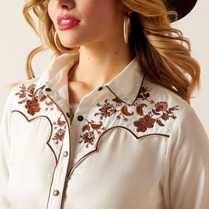 Commercio all'ingrosso High-End Custom OEM/ODM produttore Boho Country Western ricamato camicetta di lusso frangia camicia Cowgirl per le donne - Product Image 4