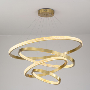 Gold Ring <b>Chandelier</b> LED Pendant <b>Light</b> E26 Warm White 3500K Adjustable Height Stainless Steel Living Room Ceiling Lamp CRI90 - Product Image 3