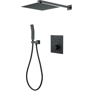 Set doccia a pioggia calda e fredda nera opaca di lusso <span class=keywords><strong>miscelatore</strong></span> doccia termostatico a parete in ottone - Product Image 3