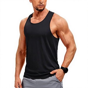 <b>Men's</b> <b>Black</b> Sleeveless <b>Tank</b> <b>Top</b> Quick Dry Sporty O-Neck Workout Vest Solid Color Knitted Fit for Gym Bodybuilding - Product Image 2
