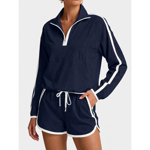 Wholesale <b>Women</b>’s Lightweight Windbreaker Half Zip Jacket And <b>Short</b> <b>Set</b> Activewear 2 Piece Tracksuit Sportswear For <b>Women's</b> Wear - Product Image 1