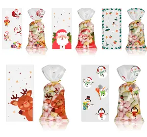 New Hot Selling Christmas Candy Bag Papai Noel Boneco De Neve OPP Clear Plastic Gift Bag Embalagem Para Decorações De Festa De Ano Novo
