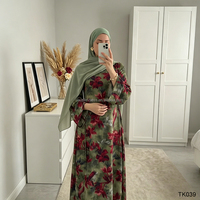 Abaya imprimée style Dubaï, robe maxi musulmane florale en gros pour femmes