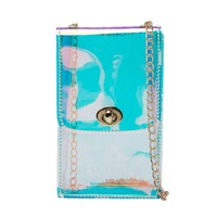 Pochette à lèvres en vinyle holographique imperméable à motif marguerite mignon, sac messager portable pour femme avec chaîne métallique pour voyage et extérieur