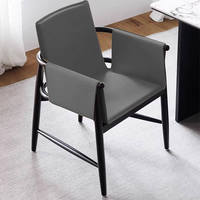 Chaise de salle à manger en cuir et bois massif noire avec accoudoirs, chaise de négociation pour café