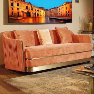 Sofá <span class=keywords><strong>de</strong></span> terciopelo plisado naranja dorado, muebles <span class=keywords><strong>de</strong></span> hotel tapizados, sofás <span class=keywords><strong>de</strong></span> 3 plazas - Product Image 5