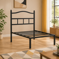 King-Size-Metallplattformbettgestell mit Kopfteil und Lattenrost, robustes Stahlbettgestell in mattschwarzem Finish