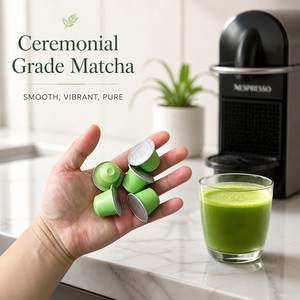 Capsules de matcha bio de marque personnalisée compatibles avec Dolce Gusto, différentes saveurs, possibilité de marque privée et prix de gros. - Product Image 1