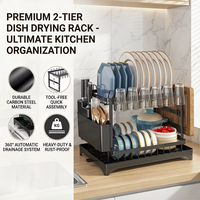 Séchoir à vaisselle pliable à 2 niveaux en acier au carbone Égouttoir multifonctionnel peu encombrant pour la cuisine à domicile Supports de rangement