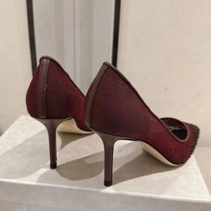 Chaussures habillées de créateur de haute qualité pour femmes, à enfiler, classiques, en tissu maillé orné de cristaux, à bout pointu, talons fins, respirantes - Product Image 6