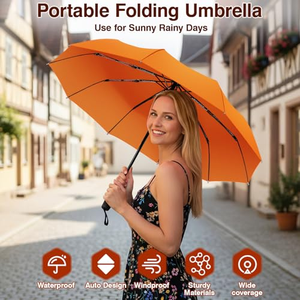 Paraguas de Viaje Plegable Automático de 10 Varillas, Compacto, Ligero, Resistente al Viento, Portátil, Sombrilla Pequeña para Adultos - Product Image 3