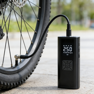 SAHOO <span class=keywords><strong>Gonfleur</strong></span> de pneus électrique portable haute pression 150 PSI, mini pompe à vide manuelle avec manomètre semi-automatique pour pneus de vélo - Product Image 1