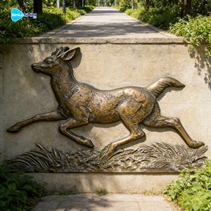 منحوتة حائط برونزية كبيرة مخصصة على شكل حيوانات، ديكور نحتي لغزال وحصان ونمر وطائر الكركي - Product Image 4