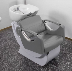 Modern All Black Salon Shampoo Chair with Glossy Ceramic Bowl Adjustable <b>Footrest</b> Chrome Fixtures Spa Hair Wash Station - Product Image 2