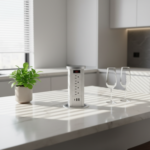 Regleta <span class=keywords><strong>de</strong></span> Aluminio para Mesa con 4 Tomas <span class=keywords><strong>de</strong></span> Corriente, 2 USB-A, 1 USB-C, Diseño Retráctil con Abrazadera para Cocina CN - Product Image 2