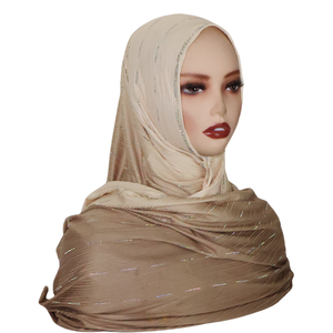 Transitiekleurige geprinte rechte gestreepte polyester jersey <span class=keywords><strong>hijab</strong></span> modieuze Midden-Oosterse sjaal rekbaar met strass steentjes - Product Image 5