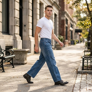 กางเกงยีนส์เดนิมคุณภาพสูงทรงแบ็กกี้สำหรับผู้ชาย กางเกงยีนส์ทรงตรงลำลองสำหรับผู้ชาย - Product Image 1