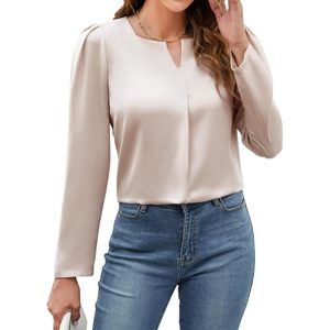 Blusa Elegante de Satén para Mujer, Manga Larga, para Trabajo, Informal, Elegante, Antiarrugas, para Negocios - Product Image 1