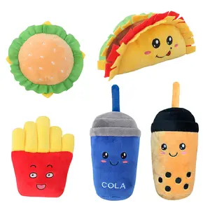 Spot nuovi prodotti squeaker toy patatine fritte burger cola fast food peluche suono pet dog toy soft pet masticare giocattolo per cane